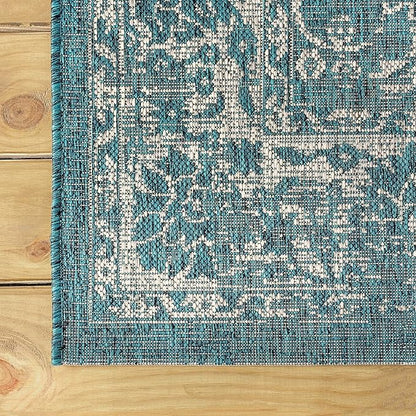 JONATHAN Y Weave Floral Indoor Outdoor Round Area Rug 4 Ft Teal/Gray, Tela Bohemian Textured for Backyard, Patio, Porch, Easy-Cleaning, High Traffic, Pet-Friendly, Non-Shedding (SMB100C-4R)