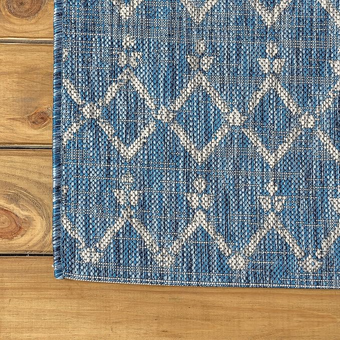 JONATHAN Y Moroccan Geometric Indoor Outdoor Runner Rug 2X8 Navy/Light Gray, Ourika Textured Weave for Backyard, Patio, Porch, Easy-Cleaning, High Traffic, Pet-Friendly, Non-Shedding (SMB108B-28)