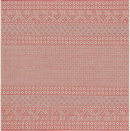 SAFAVIEH Washable Rug Outdoor Courtyard Collection - 6'7" Square, Beige & Red, Non-Shedding & Easy Cleaning, Ideal for Patio, Backyard, Mudroom (CY6235-23812)