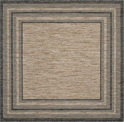 SAFAVIEH Washable Rug Outdoor Courtyard Collection - 5'3" Square, Natural & Black, Non-Shedding & Easy Cleaning, Ideal for Patio, Backyard, Mudroom (CY8475-37312)