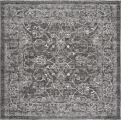 SAFAVIEH Washable Rug Outdoor Courtyard Collection - 6'7" Square, Black & Ivory, Non-Shedding & Easy Cleaning, Ideal for Patio, Backyard, Mudroom (CY8680-36621)