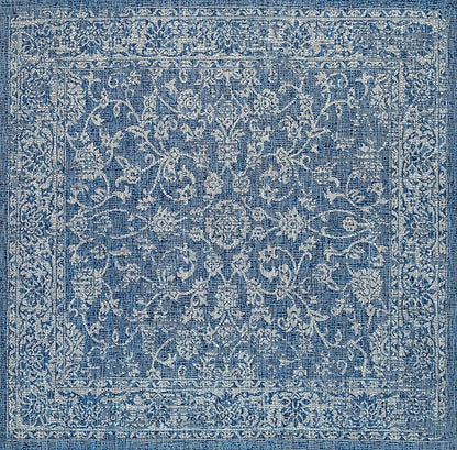 JONATHAN Y Weave Floral Indoor Outdoor Square Area Rug 5X5 Navy/Gray, Tela Bohemian Textured for Backyard, Patio, Porch, Easy-Cleaning, High Traffic, Pet-Friendly, Non-Shedding (SMB100B-5SQ)