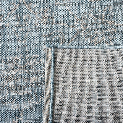 SAFAVIEH Washable Rug Outdoor Courtyard Collection - 2'3" x 8' Runner, Aqua Blue & Grey, Non-Shedding & Easy Cleaning, Ideal for Patio, Entryway, Mudroom, Hallway, Kitchen (CY8680-37121)