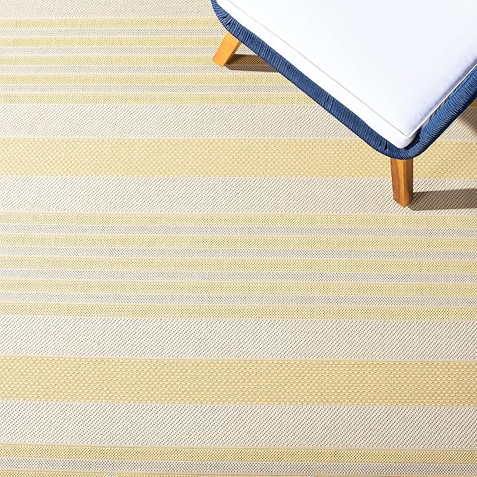 SAFAVIEH Courtyard Collection 2' x 3'7" Gold/Beige CY6062 Nautical Coastal Stripe Indoor/-Outdoor Waterproof Easy-Cleaning Patio Backyard Mudroom Accent-Rug
