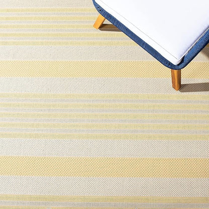 SAFAVIEH Courtyard Collection 2' x 3'7" Gold/Beige CY6062 Nautical Coastal Stripe Indoor/-Outdoor Waterproof Easy-Cleaning Patio Backyard Mudroom Accent-Rug