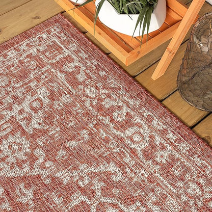 JONATHAN Y Boho Medallion Indoor Outdoor Runner Rug 2X8 Red/Taupe, Malta Textured Weave for Backyard, Patio, Porch, Easy-Cleaning, High Traffic, Pet-Friendly, Non-Shedding (SMB104A-28)