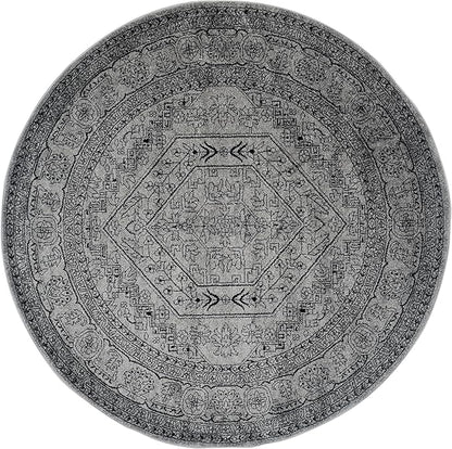 SAFAVIEH Adirondack Collection Area Rug - 8' Round, Silver & Black, Oriental Medallion Design, Non-Shedding & Easy Care, Ideal for High Traffic Areas in Living Room, Bedroom (ADR108A)