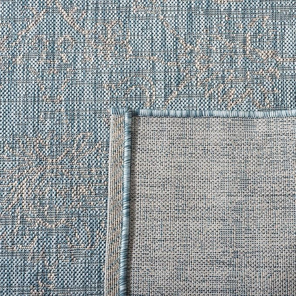 SAFAVIEH Washable Rug Outdoor Courtyard Collection - 2'3" x 8' Runner, Aqua Blue & Grey, Non-Shedding & Easy Cleaning, Ideal for Patio, Entryway, Mudroom, Hallway, Kitchen (CY8680-37121)