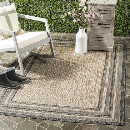 SAFAVIEH Washable Rug Outdoor Courtyard Collection - 4' Square, Natural & Black, Non-Shedding & Easy Cleaning, Ideal for Patio, Backyard, Mudroom (CY8475-37312)