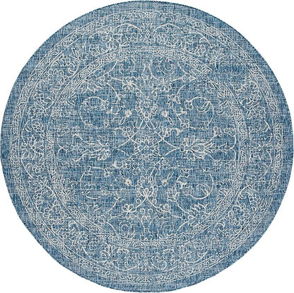 SAFAVIEH Washable Rug Outdoor Courtyard Collection - 6'7" Round, Navy & Ivory, Non-Shedding & Easy Cleaning, Ideal for Patio, Backyard, Mudroom (CY8680-36821)