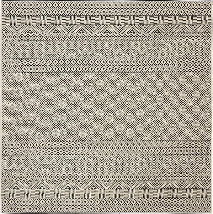SAFAVIEH Washable Rug Outdoor Courtyard Collection - 6'7" Square, Beige & Black, Non-Shedding & Easy Cleaning, Ideal for Patio, Backyard, Mudroom (CY6235-25612)