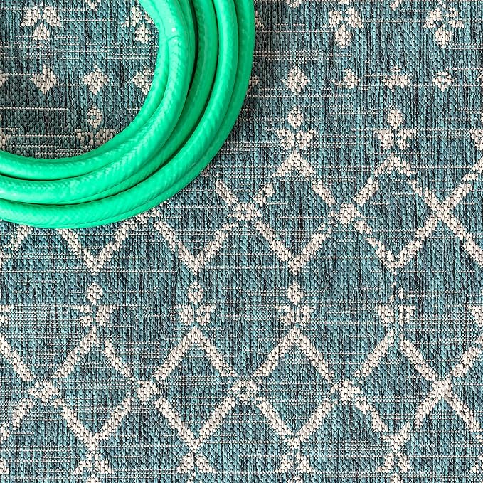JONATHAN Y Moroccan Geometric Indoor Outdoor Runner Rug 2X10 Teal/Gray, Ourika Textured Weave for Backyard, Patio, Porch, Easy-Cleaning, High Traffic, Pet-Friendly, Non-Shedding (SMB108C-210)