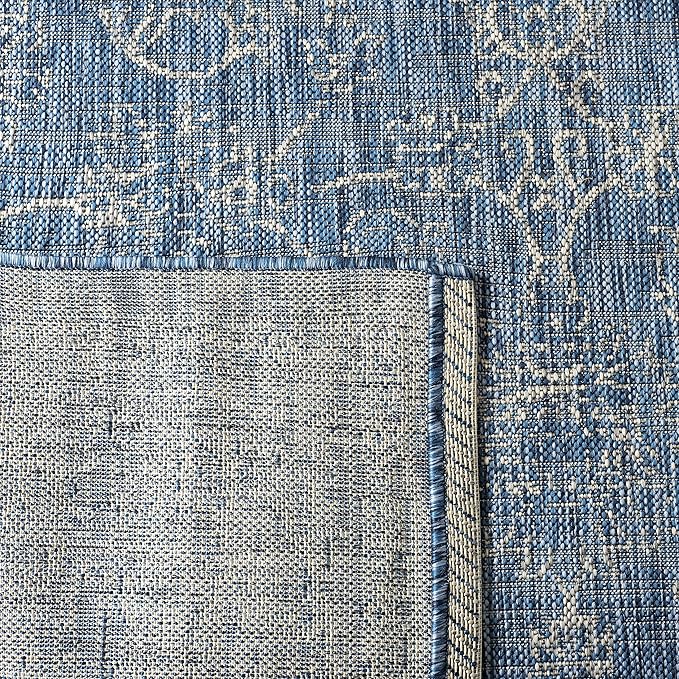 SAFAVIEH Washable Rug Outdoor Courtyard Collection - 9' x 12', Navy & Ivory, Non-Shedding & Easy Cleaning, Ideal for Patio, Backyard, Mudroom (CY8680-36821)