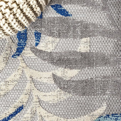 JONATHAN Y Tropics Palm Leaves Indoor Outdoor Area Rug 4X6 Gray/Blue, Boho for Backyard, Patio, Porch, Easy-Cleaning, High Traffic, Pet-Friendly, Non-Shedding (AMC100A-4)