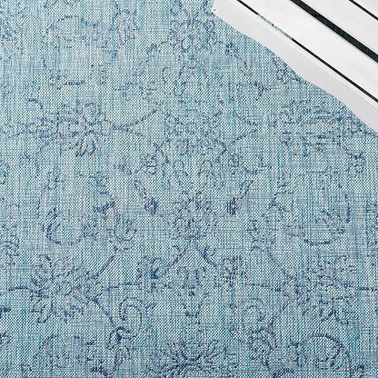 SAFAVIEH Courtyard Collection 4' x 5'7" Aqua/Navy CY8680 Indoor/ Outside Waterproof Easy cleansingPatio Backyard Mudroom Area Mat