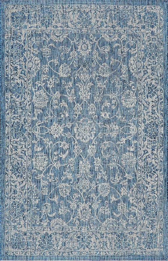 JONATHAN Y Weave Floral Indoor Outdoor Area Rug 6X9 Navy/Gray, Tela Bohemian Textured for Backyard, Patio, Porch, Easy-Cleaning, High Traffic, Pet-Friendly, Non-Shedding (SMB100B-6)
