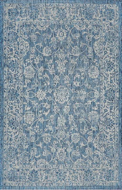 JONATHAN Y Weave Floral Indoor Outdoor Area Rug 6X9 Navy/Gray, Tela Bohemian Textured for Backyard, Patio, Porch, Easy-Cleaning, High Traffic, Pet-Friendly, Non-Shedding (SMB100B-6)