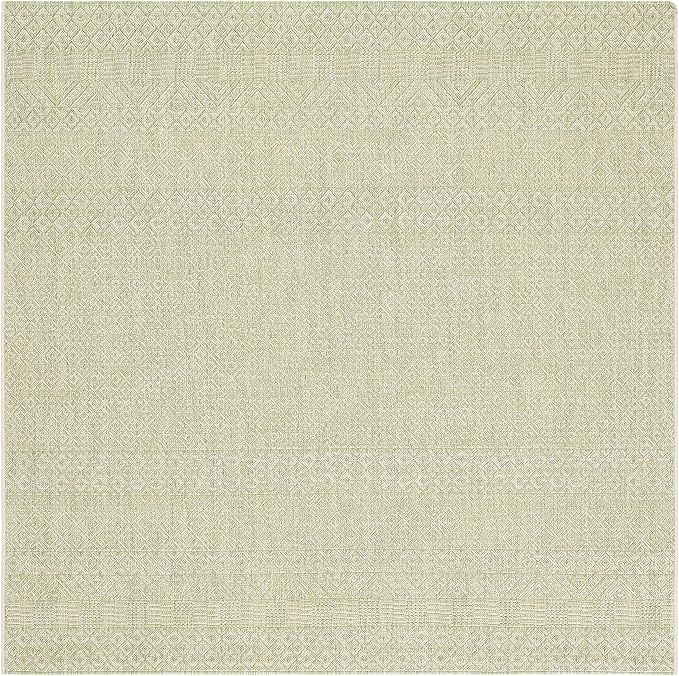 SAFAVIEH Washable Rug Outdoor Courtyard Collection - 4' Square, Beige & Green, Non-Shedding & Easy Cleaning, Ideal for Patio, Backyard, Mudroom (CY6235-21812)
