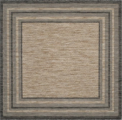 SAFAVIEH Washable Rug Outdoor Courtyard Collection - 9' Square, Natural & Black, Non-Shedding & Easy Cleaning, Ideal for Patio, Backyard, Mudroom (CY8475-37312)