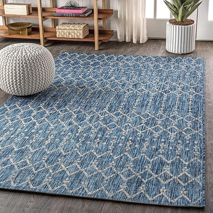 JONATHAN Y Moroccan Geometric Indoor Outdoor Area Rug 6X9 Navy/Light Gray, Ourika Textured Weave for Backyard, Patio, Porch, Easy-Cleaning, High Traffic, Pet-Friendly, Non-Shedding (SMB108B-6)