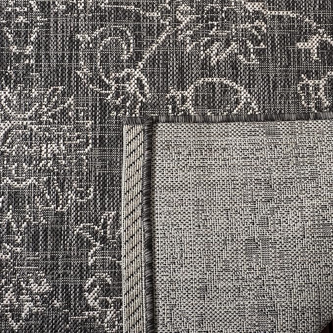 SAFAVIEH Washable Rug Outdoor Courtyard Collection - 5'3" Square, Black & Ivory, Non-Shedding & Easy Cleaning, Ideal for Patio, Backyard, Mudroom (CY8680-36621)