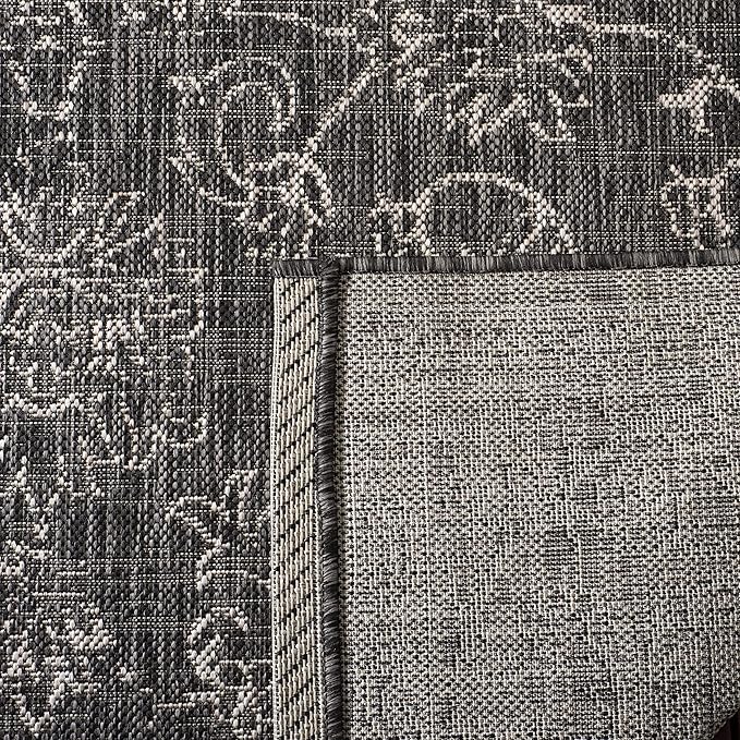 SAFAVIEH Washable Rug Outdoor Courtyard Collection - 5'3" Square, Black & Ivory, Non-Shedding & Easy Cleaning, Ideal for Patio, Backyard, Mudroom (CY8680-36621)