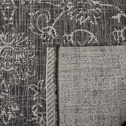 SAFAVIEH Washable Rug Outdoor Courtyard Collection - 5'3" Square, Black & Ivory, Non-Shedding & Easy Cleaning, Ideal for Patio, Backyard, Mudroom (CY8680-36621)