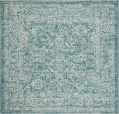 SAFAVIEH Washable Rug Outdoor Courtyard Collection - 5'3" Square, Turquoise, Non-Shedding & Easy Cleaning, Ideal for Patio, Backyard, Mudroom (CY8680-37221)