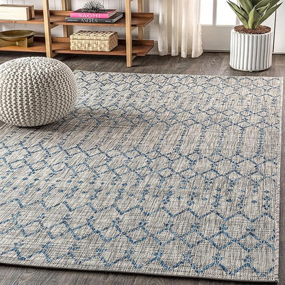 JONATHAN Y Moroccan Geometric Indoor Outdoor Area Rug 5X8 Light Gray/Navy, Ourika Textured Weave for Backyard, Patio, Porch, Easy-Cleaning, High Traffic, Pet-Friendly, Non-Shedding (SMB108A-5)