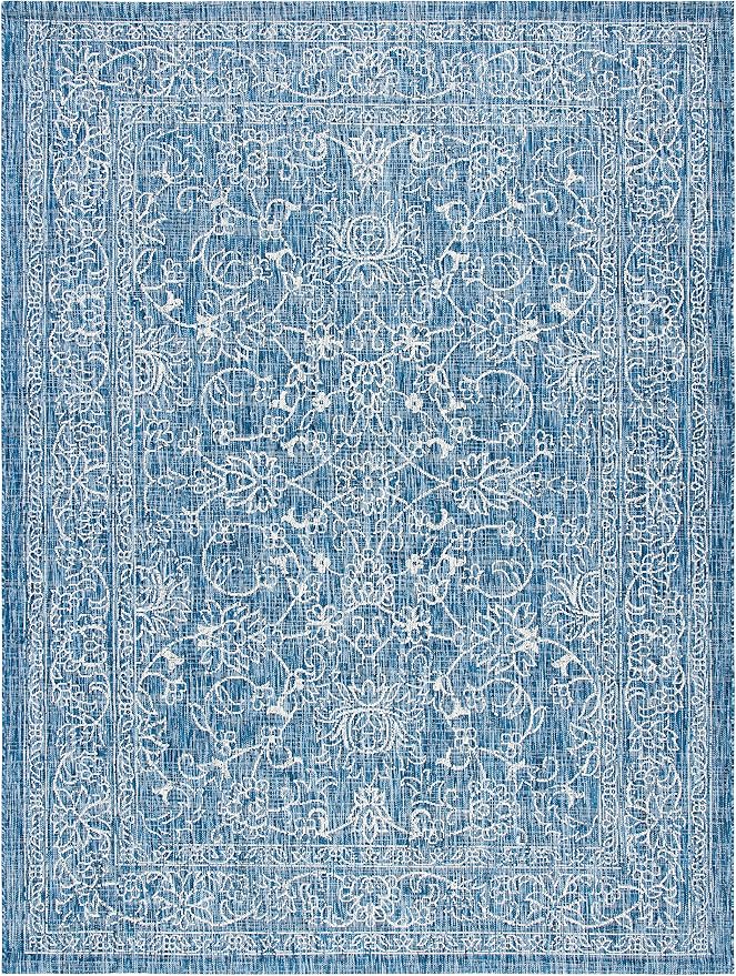 SAFAVIEH Washable Rug Outdoor Courtyard Collection - 6'7" x 9'6", Navy & Ivory, Non-Shedding & Easy Cleaning, Ideal for Patio, Backyard, Mudroom (CY8680-36821)