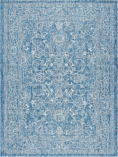 SAFAVIEH Washable Rug Outdoor Courtyard Collection - 6'7" x 9'6", Navy & Ivory, Non-Shedding & Easy Cleaning, Ideal for Patio, Backyard, Mudroom (CY8680-36821)