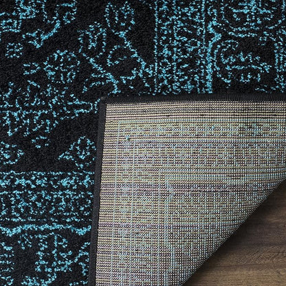 SAFAVIEH Adirondack Collection Area Rug - 6' Square, Black & Teal, Oriental Medallion Design, Non-Shedding & Easy Care, Ideal for High Traffic Areas in Living Room, Bedroom (ADR108K)