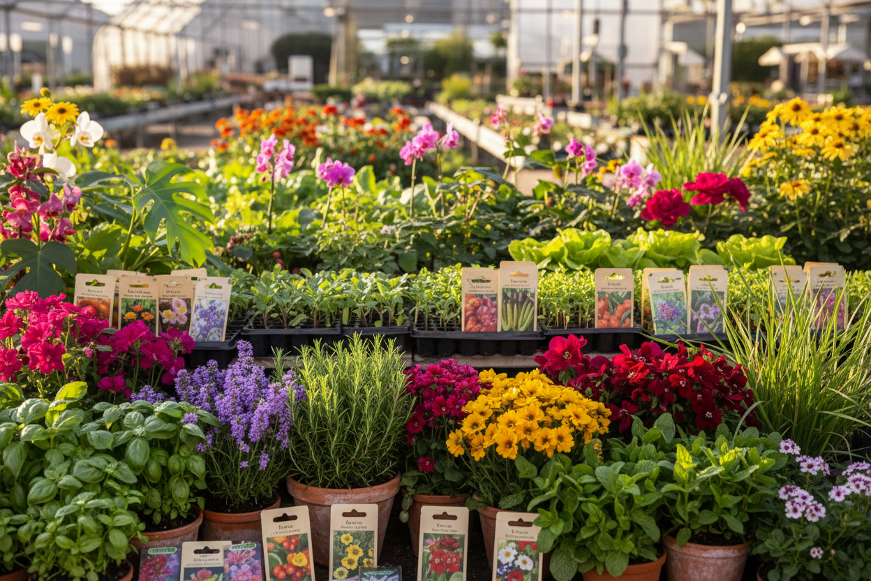 Vibrant Plants & Seeds: From flowering plants to herbs and vegetables, we carry options that suit every climate and garden style. (make it real photo)